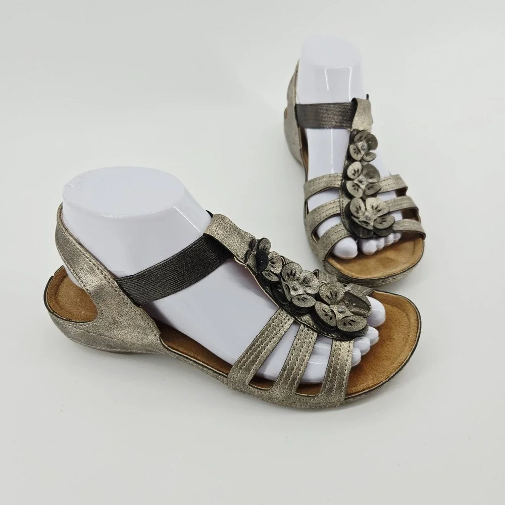 Flexus Spring Step Women's 38 7.5 Slingback Sandal Metallic Gold Leather/Elastic